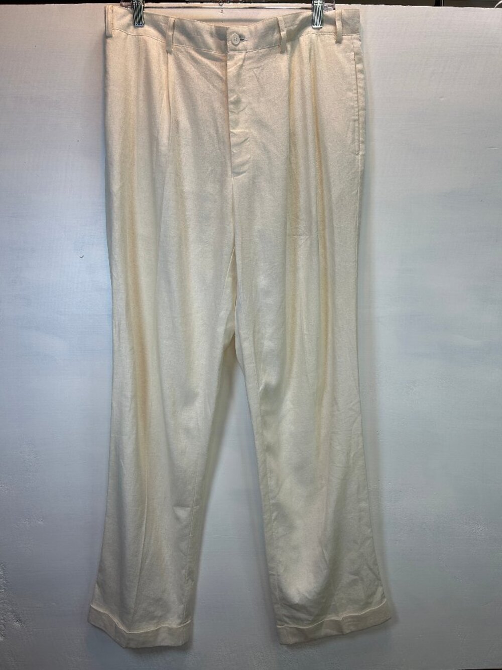 Alan Flusser 36x32 100% Linen Ivory Wide Leg Pants Old Money Coastal Grandpa